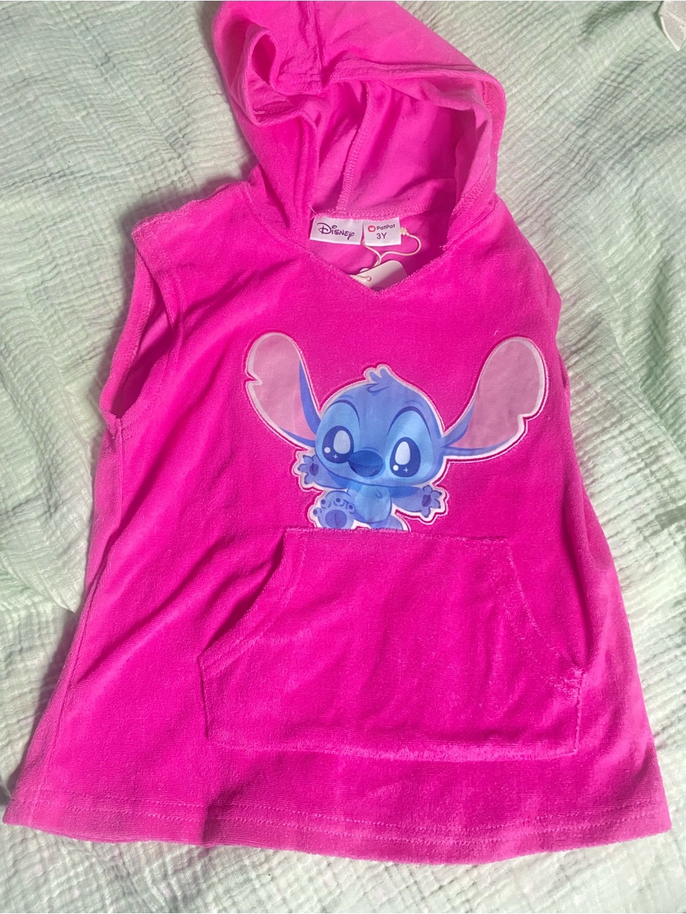 Disney Girls Hot Pink Sleeveless Hooded Tank with Stitch Graphic